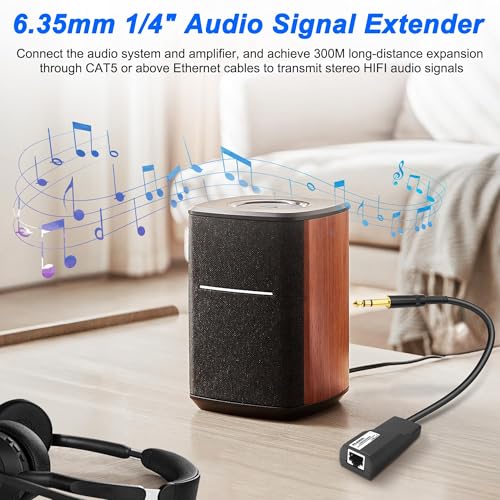 XMSJSIY 6.35mm TRS Extender 1/4" TRS Stereo Male to Ethernet RJ45 Female Adapter Audio Balun Network Extension 300m Over Cat5e & Cat6 Cable Isolate Noise Resist Interference for Microphone Amplifier