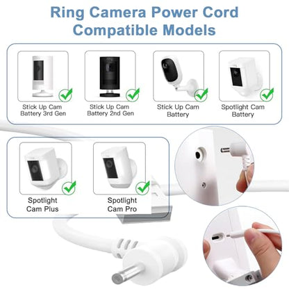 2-Pack Ring Stick up Camera Power Cord Compatible with Ring Stick Up Cam Battery/Plug-in 3rd Gen/2nd Gen & Pan Tilt Stick Up Camera, Indoor/Outdoor Weatherproof Power Cord (4m/13.1ft) White
