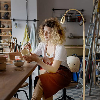 O’Bright Ray – Adjustable LED Beam Floor Lamp, Dimmable and Zoomable Spotlight, Flexible Gooseneck, Reading/Crafting Standing Lamp, Work Table Light, Antique Brass - color: Antique Brass
