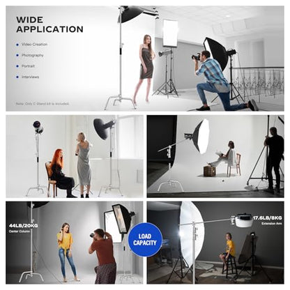 Heavy Duty C Stand 6.9ft/210cm with Holding Arm Sandbag Grip Head Stainless Steel Photography Light Stand C-Stand Sturdy for Photography Studio Video Monolight Softbox Shooting (Silver)