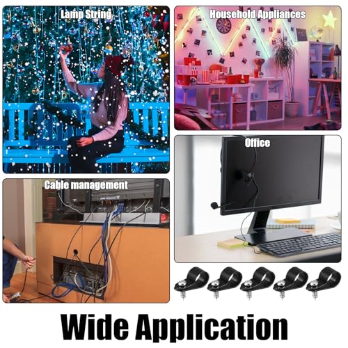 JJUNW 50 Pcs 1/2 Inch Outdoor Cable Clips, Plastic Rope Light Clips Black Wire Fence Clips, Extension Cord Wall Clips with Screws for Wire Management(1/2 Inch) - size: 1/2 Inch