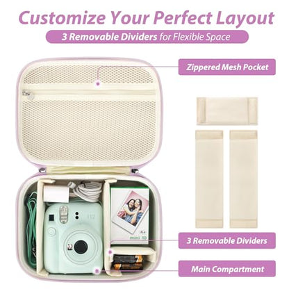 Hard Storage Case Compatible with Fujifilm Instax Mini 12/11/90/SQ1/SQ40/EVO Instant Camera, Holds Fuji Film & Accessories with 3 Dividers,Ideal for Home & Travel (Purple) - color: Purple