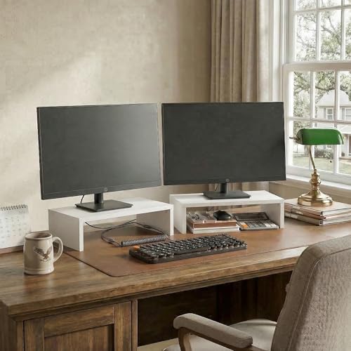 Furinno CLASSIC Monitor Stand Riser Set of 2, 15.7" Wide Dual Monitor Riser, Stackable Separable Laptop Stand for Desk, Desktop Organizers and Accessories, for Office Supplier, White - color: White, size: 2 Packs