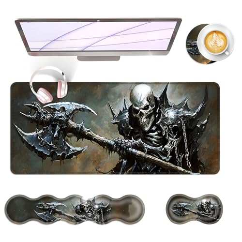 Large Keyboard Mouse Pad Set, Extended Mouse Pad+Keyboard Wrist Rest Support, Memory Foam Ergonomic Easy Typing, 4Pcs (31.5×11.8 in) Desk Pad Set for Office Home,Funny Skeleton - color: Funny Skeleton