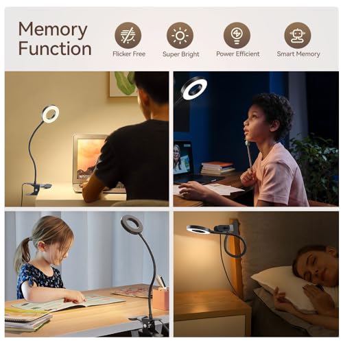 2 Pack LED Clip on Desk Lamp, Metal 360 Adjustable Neck Eye-Caring Clamp Lamp with Memory Function, 3 Color Modes & 10 Brightness Levels for Home, Office, Dorm, Bedroom - style: Clip-on Desk Lamp-2Pcak