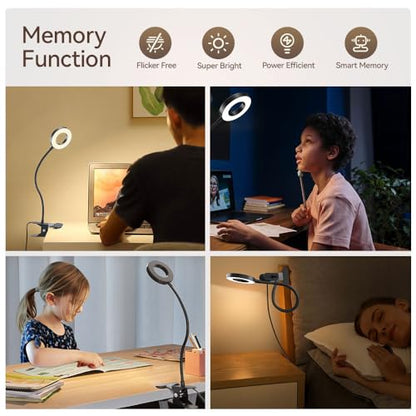 2 Pack LED Clip on Desk Lamp, Metal 360 Adjustable Neck Eye-Caring Clamp Lamp with Memory Function, 3 Color Modes & 10 Brightness Levels for Home, Office, Dorm, Bedroom - style: Clip-on Desk Lamp-2Pcak