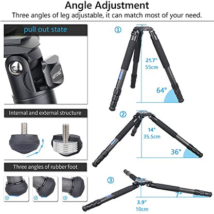 Carbon Fiber Tripod Heavy Duty Bowl Tripod ARTCISE AS90C Ultra Stable Carbon Stand with 75mm Bowl and Adapter 10 Layers Carbon Fiber 40mm Leg Tube Max Load 88 Lbs/40kg