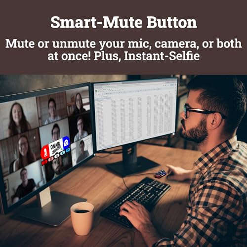 Mute Button USB Microphone, Cam Control Buttons, One-Touch, Mute Button with LED Indicator, PC Mic Mute Switch, Free Software Download for Online Calls/Class/Recording Video