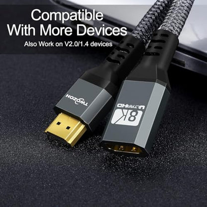 Twozoh 8K HDMI Extension Cable,2 Pack HDMI 2.1 Male to Female Cable, Nylon Braided HDMI Extender Cable Support 8K@60Hz 4K@120Hz 48gbps（1FT） - color: 8K 2-PACK, size: 1 FT