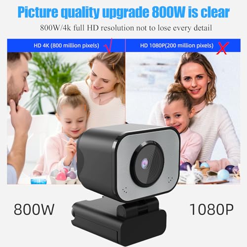 4K Webcam, PDAF Autofocus Auto Light Correction USB Computer Camera with Noise Cancellation Mic Privacy Cover for Video Conference Live Streaming