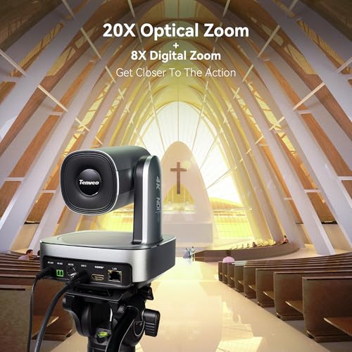 Tenveo 4K NDI 6 & NDI HX3 PTZ Camera, AI Humanoid & Face Auto-Tracking, 20X Optical + 8X Digital Zoom, USB3.0/HDMI/LAN PoE IP Live Streaming for Church Worship Broadcast Events Video Conference OBS - color: Silver Grey