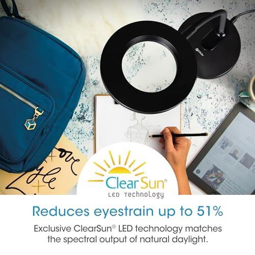 OttLite Vibe LED Ring Light, Rechargeable, 3 Color Temperatures, Black | ClearSun LEDs Reduce Eyestrain | 360-Degree Illumination | Flexible Neck | 5.5" Ring Light | USB-Powered or Rechargeable - color: Black Desk Light
