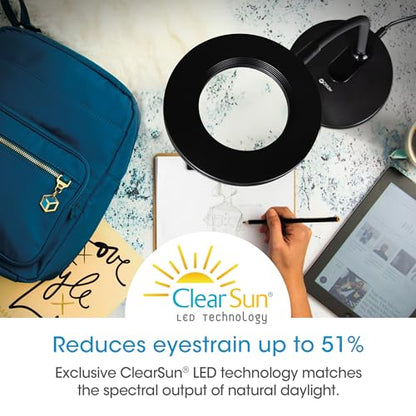 OttLite Vibe LED Ring Light, Rechargeable, 3 Color Temperatures, Black | ClearSun LEDs Reduce Eyestrain | 360-Degree Illumination | Flexible Neck | 5.5" Ring Light | USB-Powered or Rechargeable - color: Black Desk Light