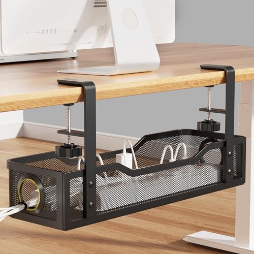 Under Desk Cable Management Large, Cinati 16" Cable Management Box for Table Thickness up to 3", Wire Cord Organizer with Clamp No Drill, No Damage to Desk (Black) - color: Black, size: 16"-1 Pack
