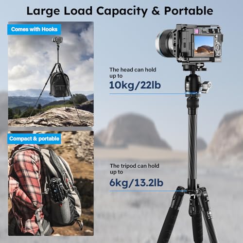 SIRUI Carbon Fiber Travel Tripod - Lightweight 55.1" Compact Tripod with 360° Panorama Ball Head, Quick Release Plate (AM-025K+KS-5) - size: AM-025K+KS-5 - 55.1 inches