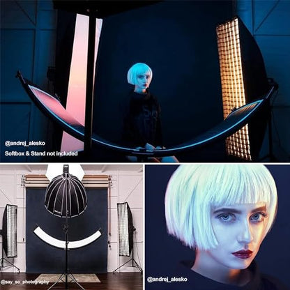 Clamshell Light Reflector Diffuser with Carrying Bag, 40"x20"/100x50cm Photography Arclight Curved Lighting Reflector for Photo Video Studio Outdoor Shooting, Black,White,Gold,Silver (40"x20")