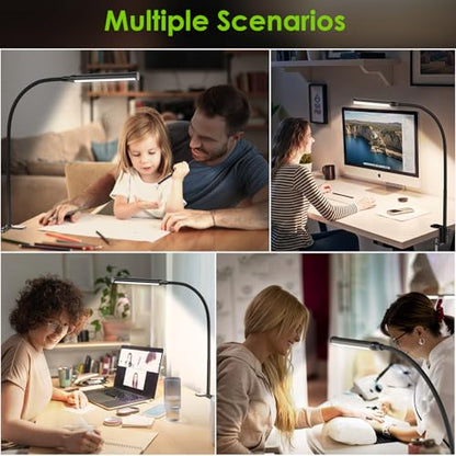 ShineTech LED Desk Lamp with Clamp, Clip On Desk Lamp for Home Office, 4000K Natural White & 11 Brightness Level, Flexible Gooseneck Architect Desk Light, Eye Caring Reading Lamp with USB Adapter - color: 4000K- Cool White