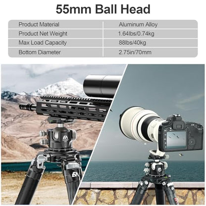 EVUMO DX55 Ball Head, 55mm Low Profile Heavy Duty CNC Panoramic Tripod Ball Head Mount with Mlok Arca Swiss Quick Release Plate for Camera Tripod Monopod DSLR Camcorder Telescope, Max Load 88lb/40kg