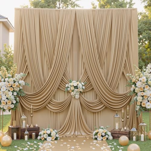 20ft×12ft Wrinkle Free Champagne Backdrop Curtain for Wedding Parties, 4 Panels 5×12ft Long Silky Polyester Fabric Backdrop Drapes Photo Back Drop Curtains for Birthday Photography Background Cloth - color: Champagne, size: 12ft Long_4 Panels