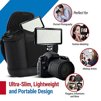 Vidpro LED-530 Photo and Video Light Kit - On Camera Panel LED Light - Adjustable and Dimmable 3200K-5600K Variable Color Light Fits Cameras w/Hot Shoe Includes Rechargeable Battery Diffuser - size: LED-530
