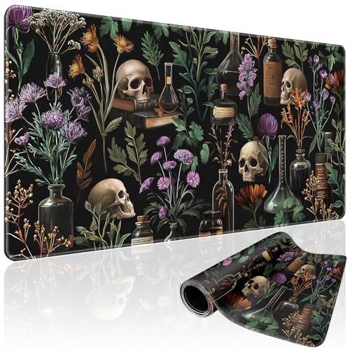 Large Gaming Mouse Pad 31.5x15.7 Inch, XXL Mousepad with Non-Slip Rubber Base & Stitched Edges, Extended Desk Mat for Computer/Laptop/Office/Home Goth Floral Black Mystical - color: Gothic Vintage Flower