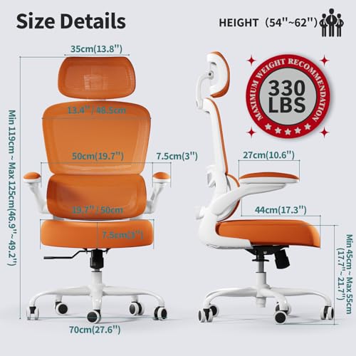 TRALT Office Chair Ergonomic Desk Chair, 330 LBS Home Mesh Office Desk Chairs with Wheels, Comfortable Gaming Chairs (1, Burnt Orange) - color: Burnt Orange
