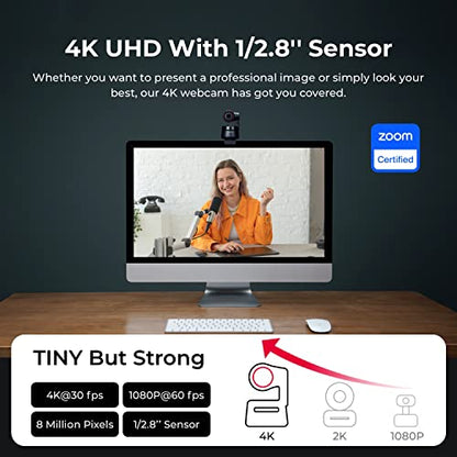 OBSBOT Tiny PTZ 4K Webcam, AI Powered Framing & Autofocus, 4K Video Conference Camera with Dual Omni-Directional Microphones, Auto tracking with 2 axis gimbal,HDR,60 FPS,Low-Light Correction,Streaming - size: TINY 4K