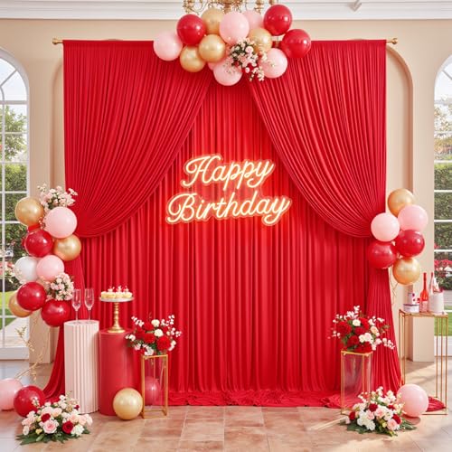 10ftx12ft Red Backdrop Curtains for Wedding-Wrinkle Free Backdrops Curtain Drapes Fabric Decorations Photo Back Drop Cloth for Baby Shower Photography 2Panels 12ft(H) x 5ft(W) - color: Red, size: W5' x H12'(2 panels)