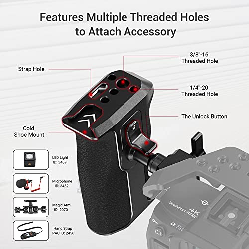 SmallRig Push-Button Rotating NATO Handle, Quick Release Handgrip for DLSR Camera Cage Kit, w/Built-in NATO Rail, Left Side - 3260