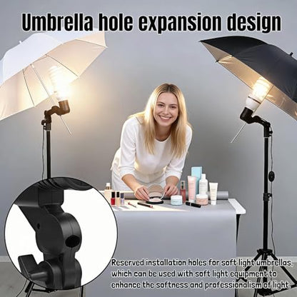 E27 Lamp Holder with Umbrella Bracket, 360° Adjustable Photography Light Stand Mount with 1.8M Cable & Switch, Nylon E27 Socket for Studio Video Recording, Live Streaming, and Continuous Lighting