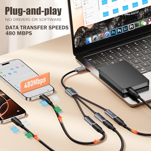 USB Splitter 1 in 3 Out,USB2.0 Male to 3 Female Y Extension Hub Cable,Black | for Car,Mac,Xbox,Laptop,Tablet,Smartphone Data Transmission