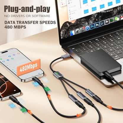 USB Splitter 1 in 3 Out,USB2.0 Male to 3 Female Y Extension Hub Cable,Black | for Car,Mac,Xbox,Laptop,Tablet,Smartphone Data Transmission