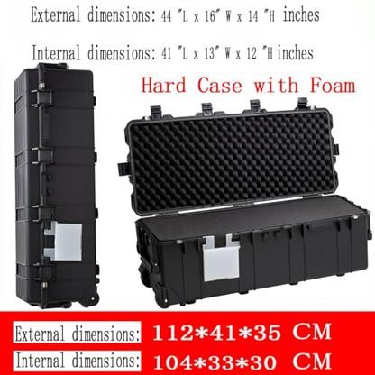 44"L x 16"W x 14"H Large Hard Case with Foam, Portable Rolling Hard Case with Wheels, Waterproof Shockproof Dustproof, Suitable for Cameras, Lenses, Camcorder, Instrument, Telescopes (Black)