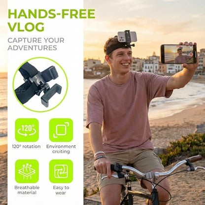 Adjustable Head-Mounted Camera Holder for Cell Phones - Head Mount Strap Bracket for First-Person View Video Shooting - Compatible with most mobile phones and cameras (4"-7")