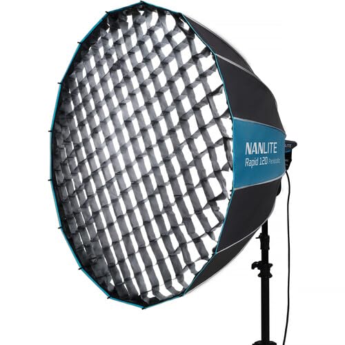 Nanlite SB-RP-90/120 Rapid Parabolic Softbox 90–120 cm for Bowens Mount – Deep Parabolic Modifier with Quick-Setup Rods for LED & Strobe Lights (SB-RP120) - size: SB-RP120