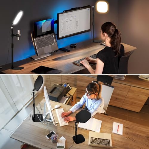 2 Packs Video Conference Lights for Zoom Meeting, LitONES Podcast Lighting Kit for Working from Home Office, Desktop Video Light with Stand and Phone Holder CRI 97.8 - color: Black-2packs