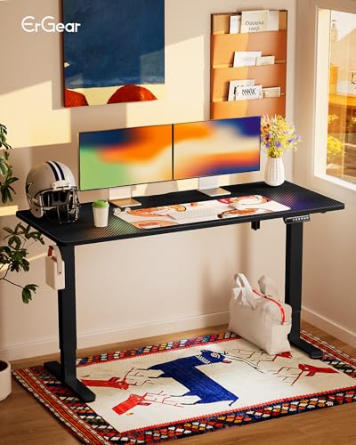 ErGear Height Adjustable Electric Standing Desk, 55 x 28 Inches Sit Stand up Desk, Memory Computer Home Office Desk, Carbon Fiber Black - color: Carbon Fiber Black, size: 55.1 X 27.6 Inches