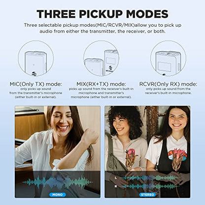 Sevenoak Wireless Lavalier Microphone for Cameras Camcorder,Noise Cancellation,328ft Range,3 Pickup Modes,Compact Clip-on Lapel Mic for Video Recording YouTube Live Streaming Podcasting