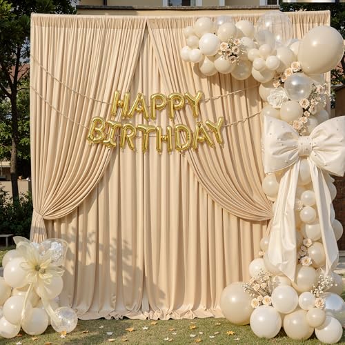 10ftx12ft Champagn Backdrop Curtains for Wedding-Wrinkle Free Backdrops Curtain Drapes Fabric Decorations Photo Back Drop Cloth for Baby Shower Photography Stage Reception 2Panels 12ft(H) x 5ft(W) - color: beige, size: W5' x H12'(2 panels)