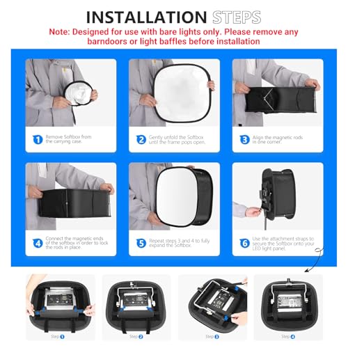 NEEWER LED Light Panel Softbox for 660/530/480 LED Light, Outer 16.3'' x 6.5'', Inner 9.8'' x 8.7'', Foldable Diffuser with Strap Attachment and Bag for Photo Studio Portrait Video Shooting - style: 1 Pack