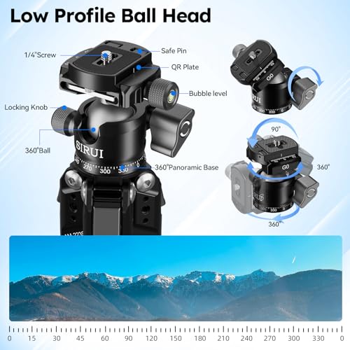 SIRUI AM-223S+G0 Carbon Fiber Desktop Tripod – Ultra-Light 1.7lbs, Max Height 16.7", 360° Panoramic Ball Head, Heavy-Duty Support to 33.07lb for DSLR & Mirrorless Cameras - style: Ball Head Tripod