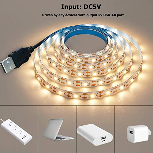 USB LED Strip Light Natural White 4000K 5V USB Powered 13.12ft/4M 240LEDs Flexible SMD2835 High Brightness No-Waterproof IP20 LED Tape Lights(2pcs x 6.6ft) - color: Natural White