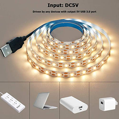 USB LED Strip Light Natural White 4000K 5V USB Powered 13.12ft/4M 240LEDs Flexible SMD2835 High Brightness No-Waterproof IP20 LED Tape Lights(2pcs x 6.6ft) - color: Natural White