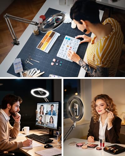 Magnetic Ring Light Overhead Camera Phone Mount for Desk, 10” Selfie Light for iPhone with MagSafe-Compatible Phone Holder for Video Recording, Zoom Meeting, Live Streaming - size: 36" tall - Magnetic (Standard)