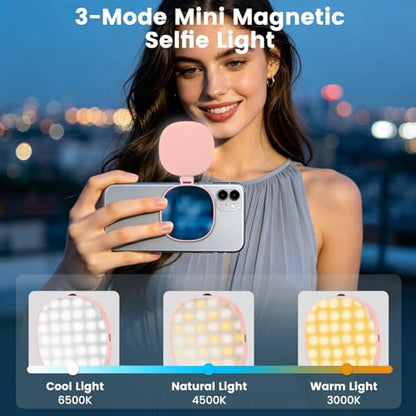 SJZXVZ Magnetic Selfie Light, 3-Mode Phone Light Compatible with Phone Magsa for Selfies/Photography/TikTok/Zoom Calls/Video Conference, Long-Lasting & Rechargeable, CRI97, Pink - color: Pink