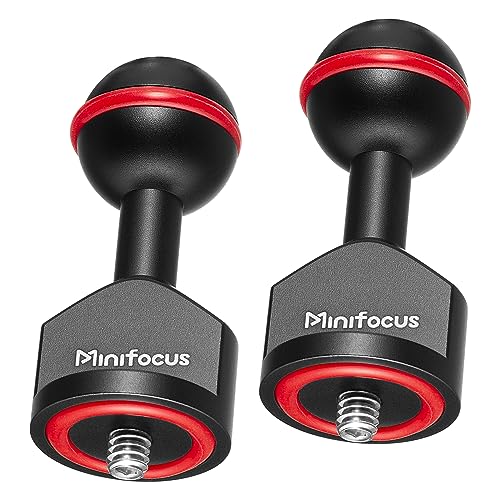 MINIFOCUS 2Pcs 1'' Ball Adapter to 1/4"-20 Screw, Universal Ball Joint Bracket with 1/4" Screw Base Adapter for Underwater Camera Arm Tray Diving Photography System - color: 1/4" Screw