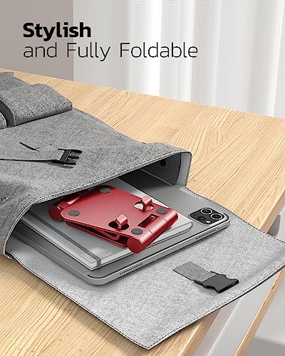 Nulaxy Dual Folding Cell Phone Stand, Fully Adjustable Foldable Desktop Phone Holder Cradle Dock Compatible with iPhone 17 16 15 14 13 12 11 Pro Max Xs Xr X 8, Nintendo Switch, All Phones - Red - color: H-Red