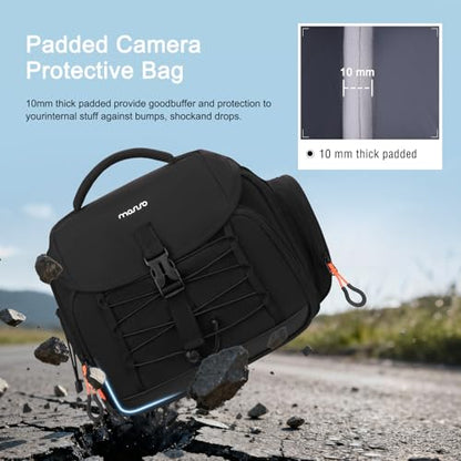 MOSISO Camera Bag, Photography Shoulder Messenger Waist Bag for DSLR/SLR/Mirrorless Cameras, Padded Flap Camera Case with Rain Cover&Front Elastic Cord&BottomTripod Holder for Canon/Nikon/Sony, Black