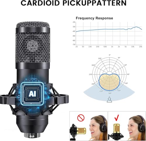 Podcasting Equipment Bundle, BM-800 Studio Kit with Voice Converter for Gamers,and All-in-One DJ Mixer Perfect for Laptop Vlog Living Broadcast Live YouTube TikTok (V8K)
