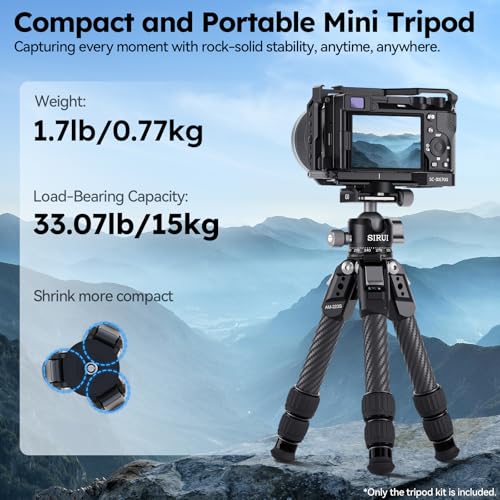 SIRUI AM-223S+G0 Carbon Fiber Desktop Tripod – Ultra-Light 1.7lbs, Max Height 16.7", 360° Panoramic Ball Head, Heavy-Duty Support to 33.07lb for DSLR & Mirrorless Cameras - style: Ball Head Tripod
